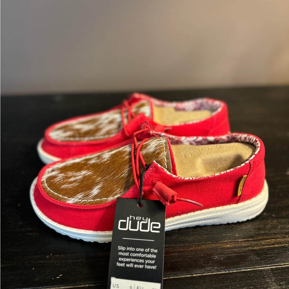 Hey Dude Cowhide Red Rodeo Loafers - Picture 3 of 3